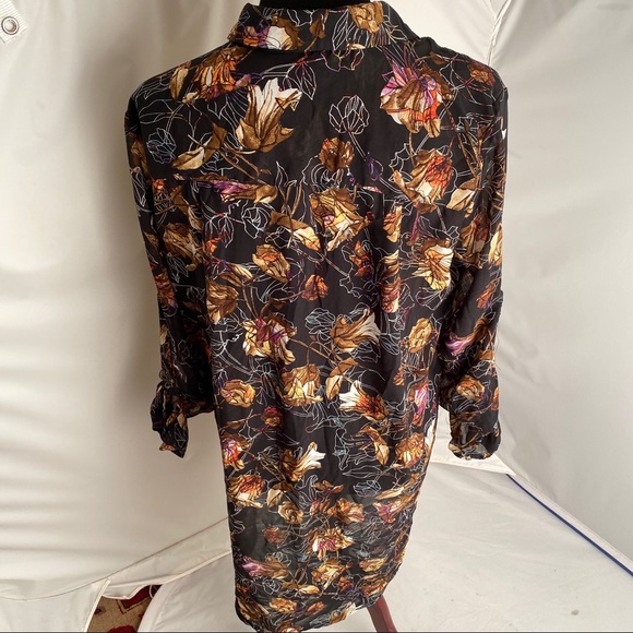TopShop black multicolor semi sheer leaf print shirt dress 6 - Picture 5 of 8